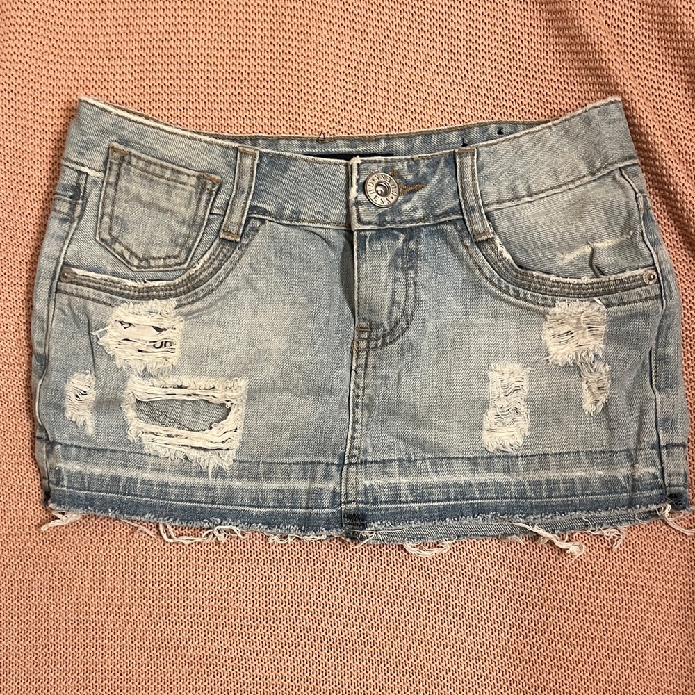 Guess Light Blue Distressed Mini Skirt